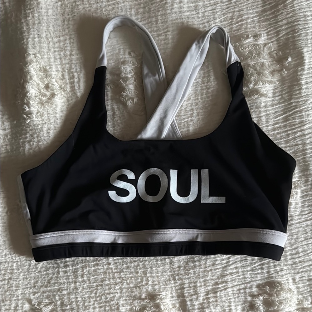 Splits59 Black and White Racerback Sports Bra with Elastic Band